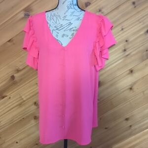 Vibrant Pink Ruffle Sleeve Blouse